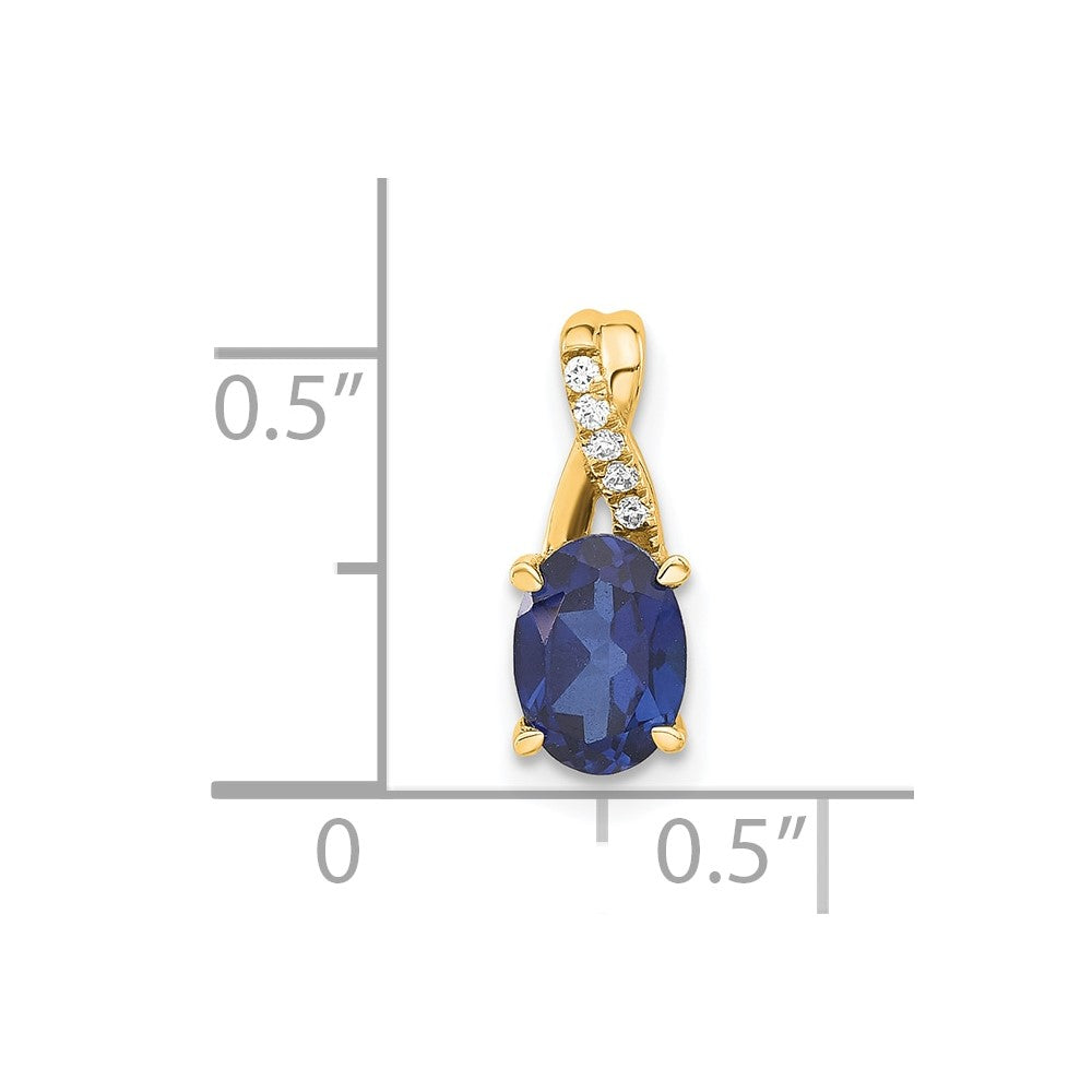 14K Gelbgold Oval Erzeugt Saphir und Diamant Anhänger