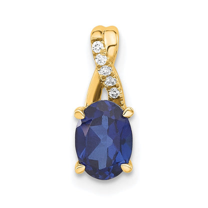 14K Gelbgold Oval Erzeugt Saphir und Diamant Anhänger