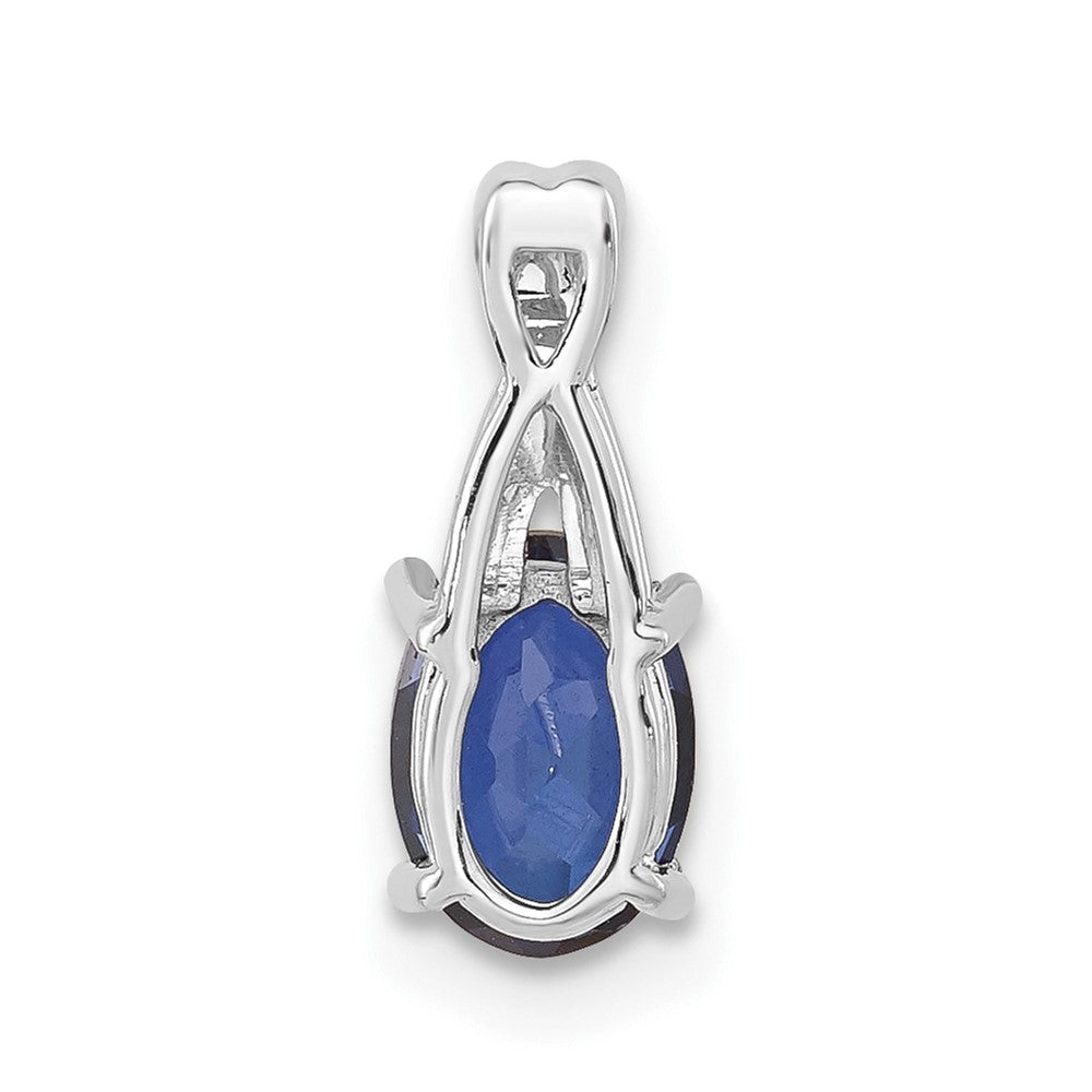 14K Weißgold Oval Erzeugt Saphir und Diamant Anhänger