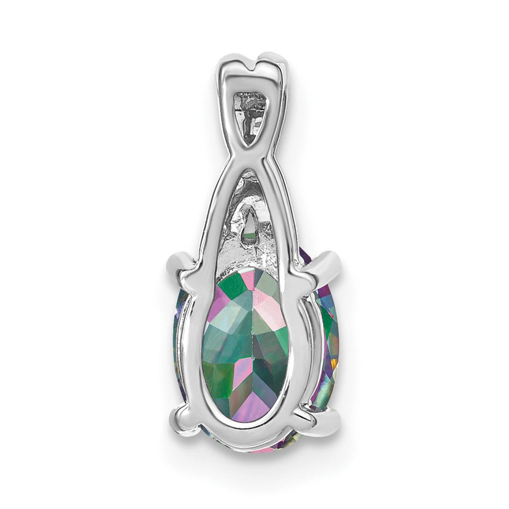 14K Weißgold Ovaler Mystic-Fire-Topas-Anhänger mit echten Diamanten
