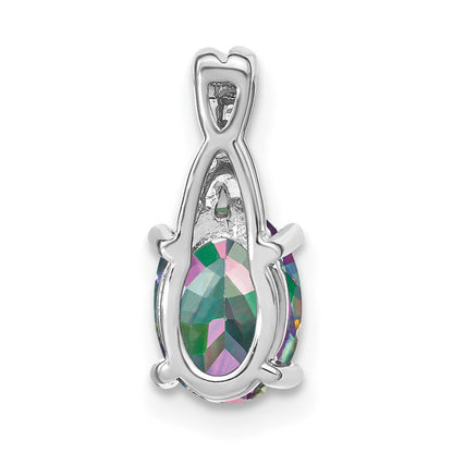 14K Weißgold Ovaler Mystic-Fire-Topas-Anhänger mit echten Diamanten