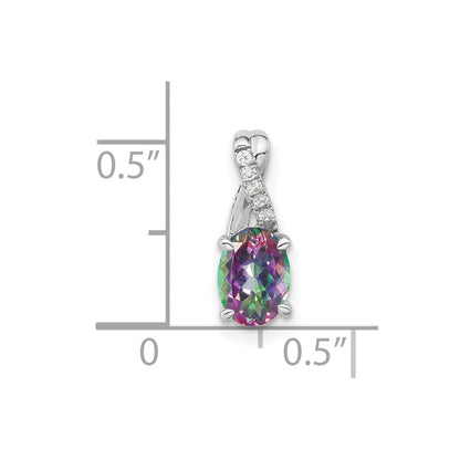 14K Weißgold Ovaler Mystic-Fire-Topas-Anhänger mit echten Diamanten
