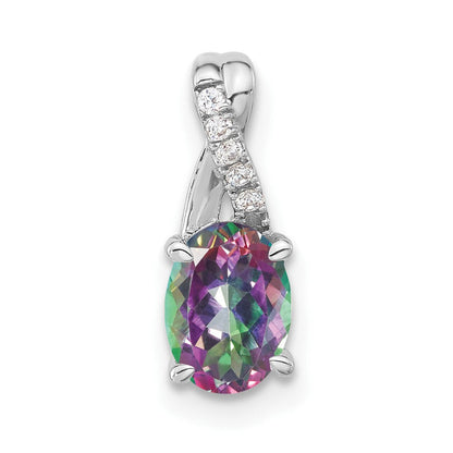 14K Weißgold Ovaler Mystic-Fire-Topas-Anhänger mit echten Diamanten
