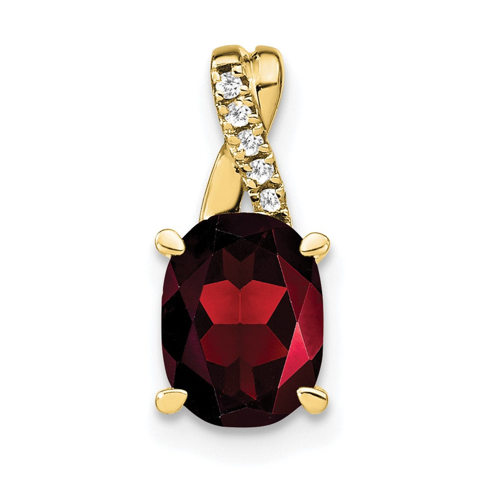 10K Gelbgold Oval Granat und Diamant Anhänger