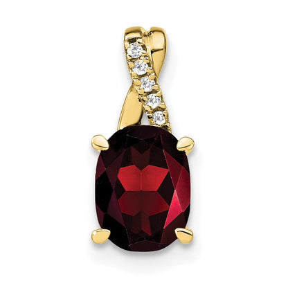 10K Gelbgold Oval Granat und Diamant Anhänger