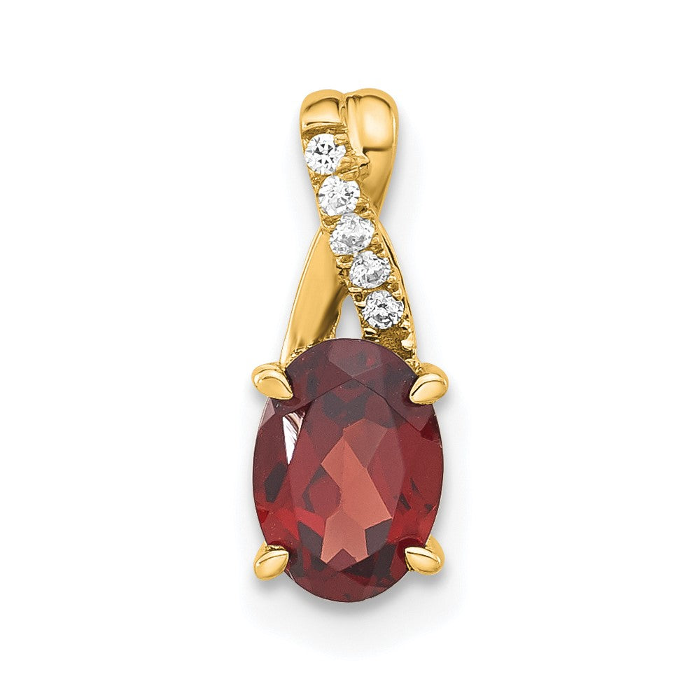 14K Gelbgold Oval Granat und Diamant Anhänger