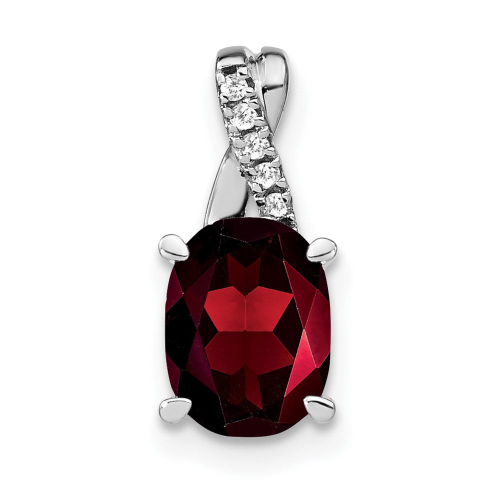 14K Weißgold Anhänger mit ovalem Granat und echten Diamanten