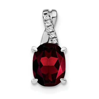 14K Weißgold Anhänger mit ovalem Granat und echten Diamanten