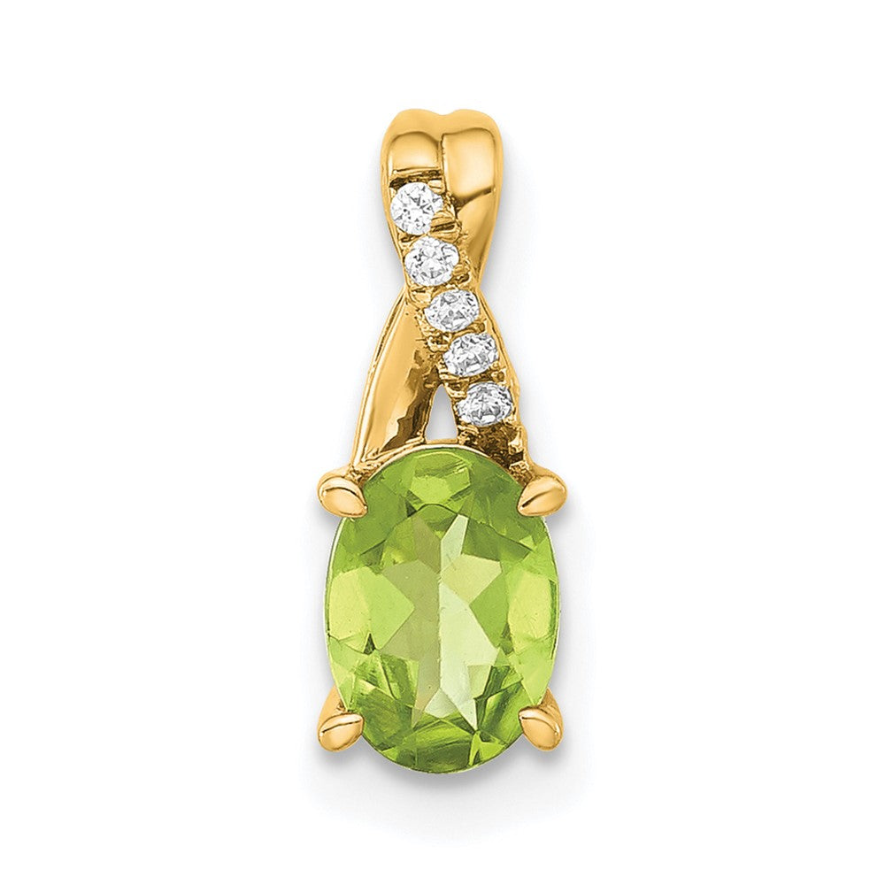 14K Gelbgold Oval Peridot und Diamant Anhänger