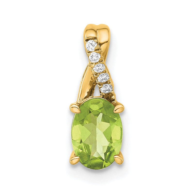 14K Gelbgold Oval Peridot und Diamant Anhänger