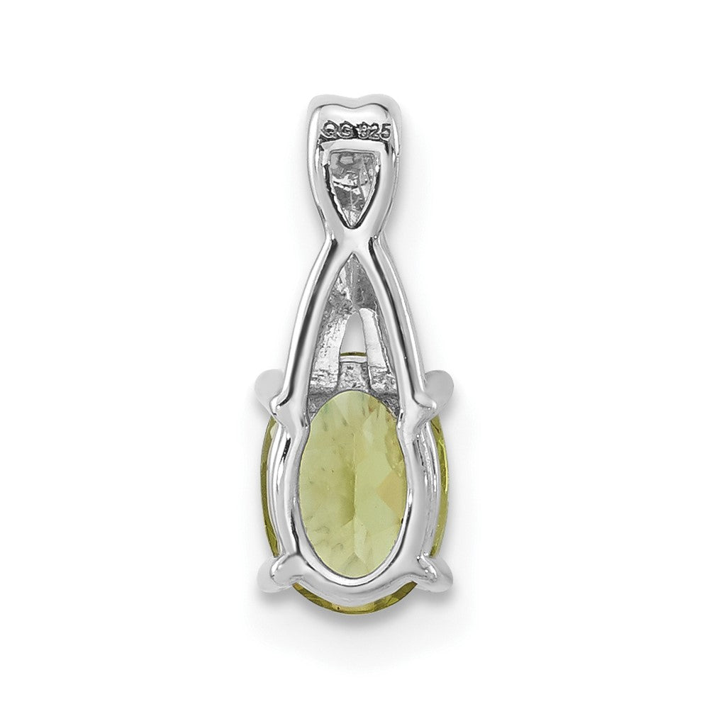 14K Weißgold Anhänger, oval, mit Peridot und echtem Diamant