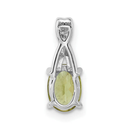 14K Weißgold Anhänger, oval, mit Peridot und echtem Diamant