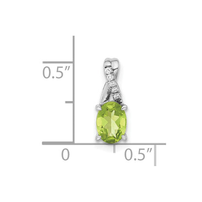 14K Weißgold Anhänger, oval, mit Peridot und echtem Diamant