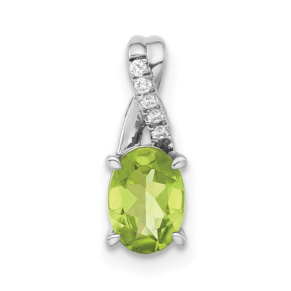 14K Weißgold Anhänger, oval, mit Peridot und echtem Diamant