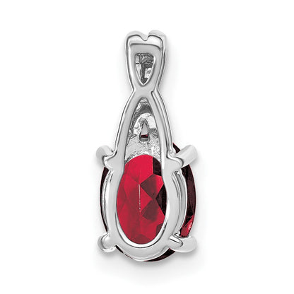 14K Weißgold Anhänger, oval, mit synthetischem Rubin und echtem Diamant