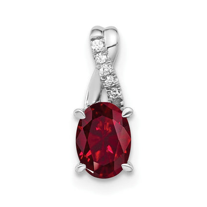 14K Weißgold Anhänger, oval, mit synthetischem Rubin und echtem Diamant