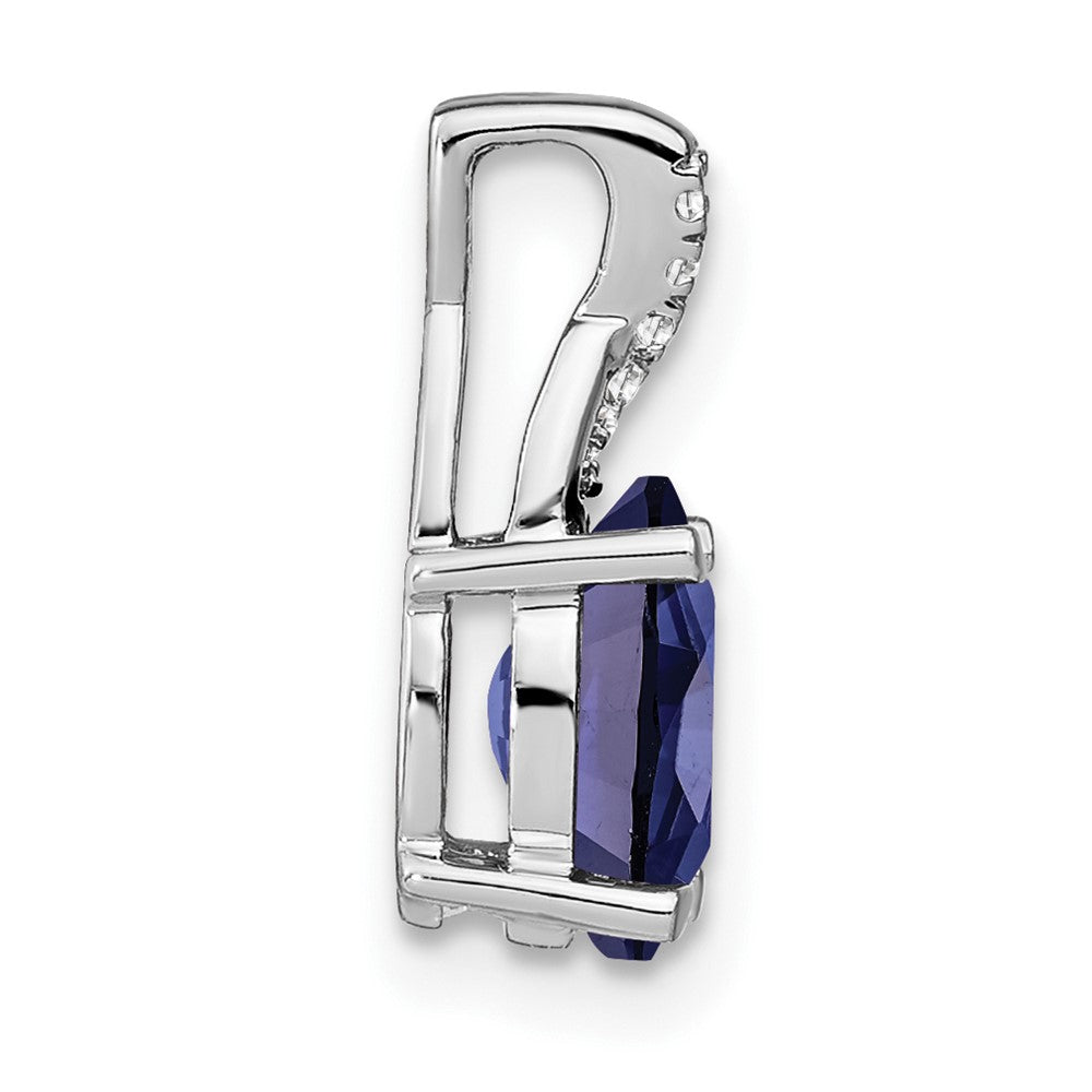 14K Weißgold Anhänger mit ovalem synthetischem Saphir und echtem Diamant
