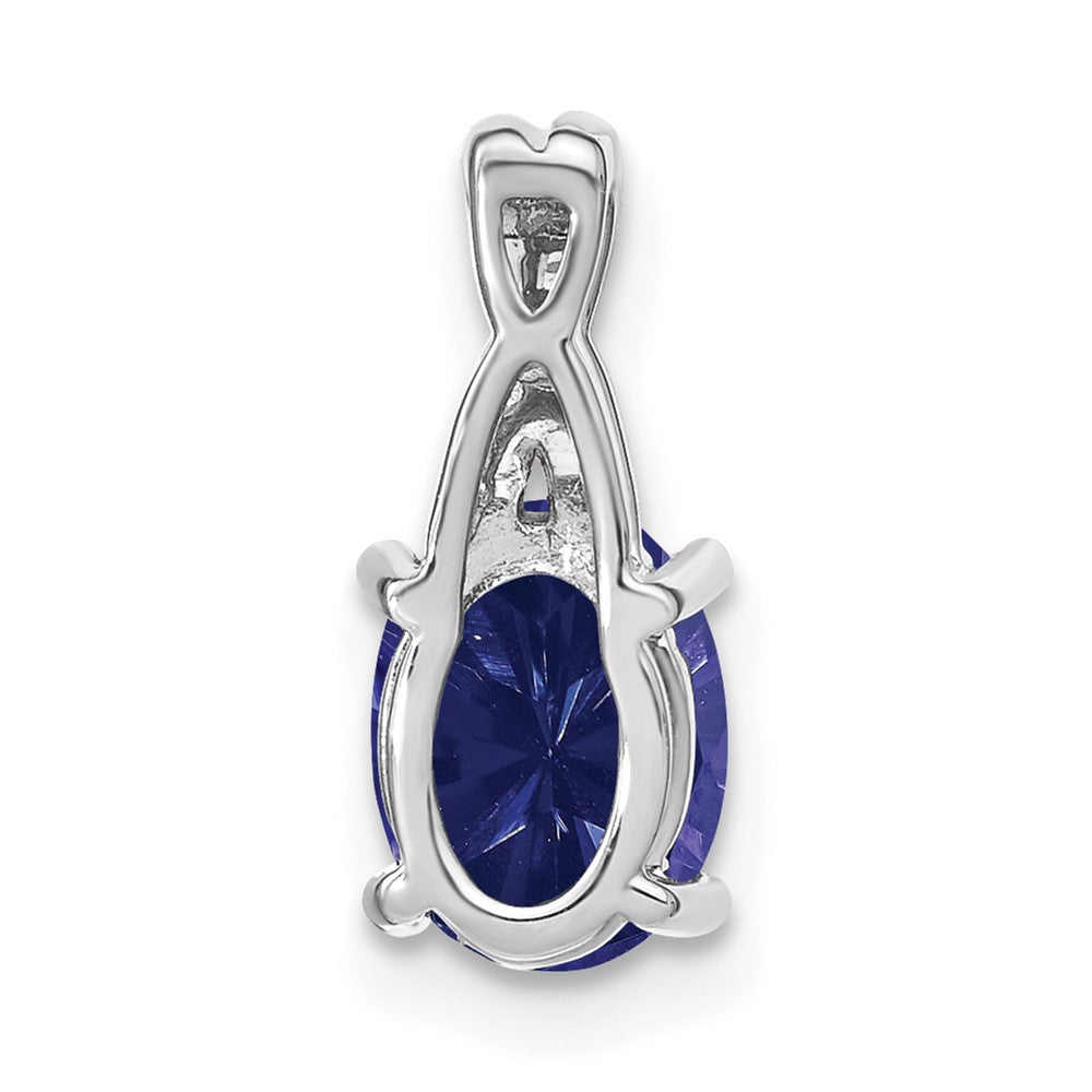 14K Weißgold Anhänger mit ovalem synthetischem Saphir und echtem Diamant