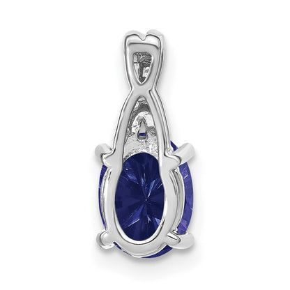 14K Weißgold Anhänger mit ovalem synthetischem Saphir und echtem Diamant
