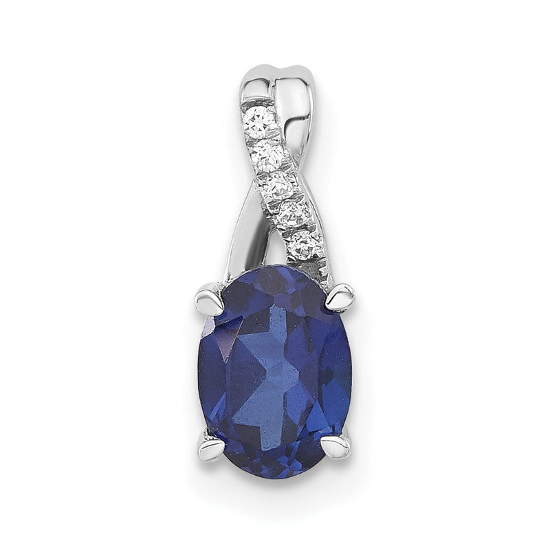 14K Weißgold Anhänger mit ovalem synthetischem Saphir und echtem Diamant