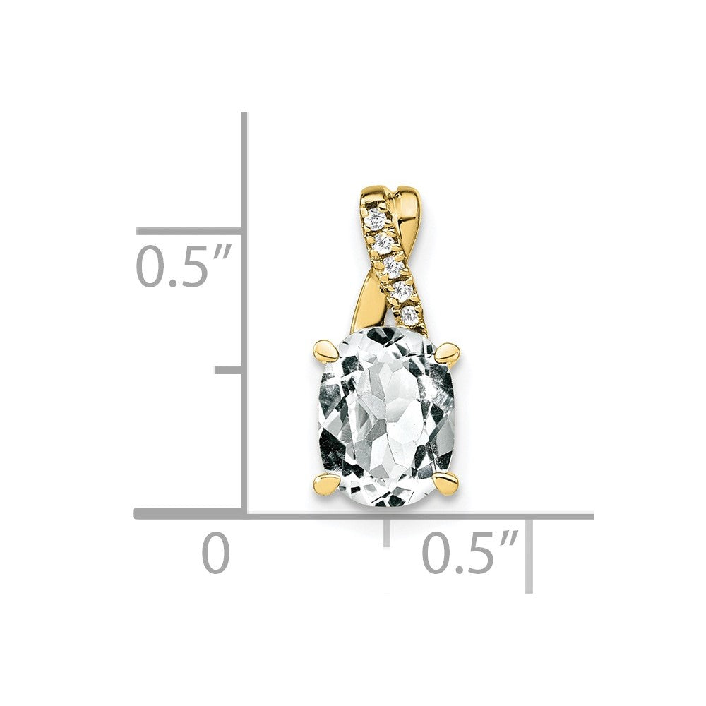 10K Gelbgold Oval Weiß Topas und Diamant Anhänger