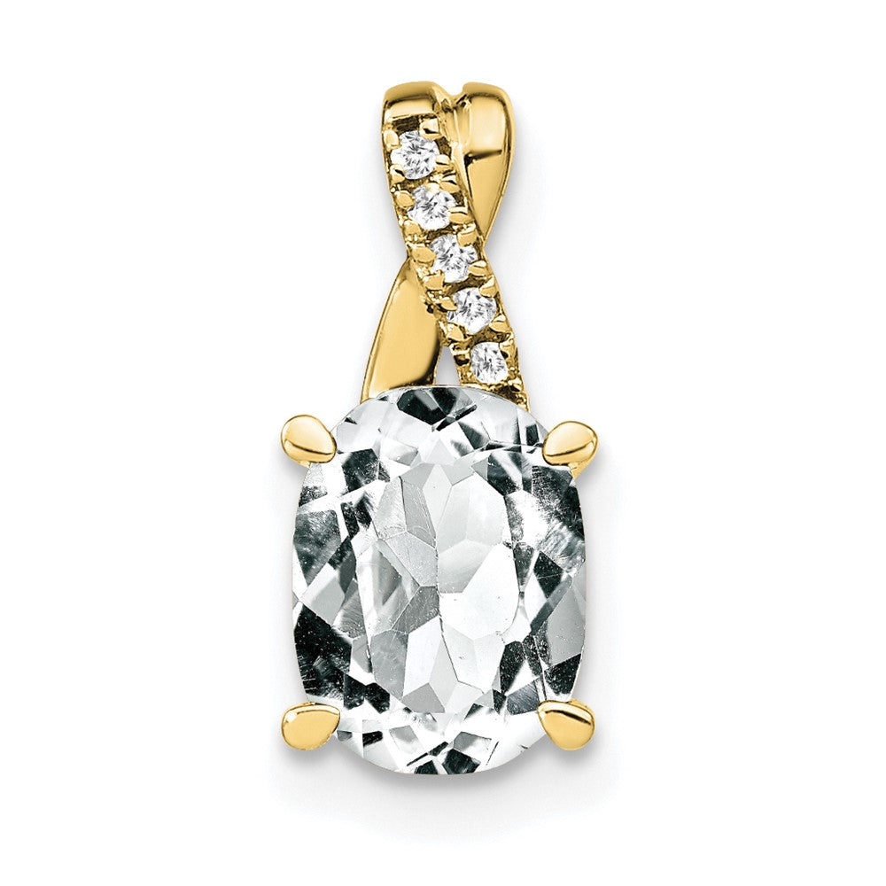 10K Gelbgold Oval Weiß Topas und Diamant Anhänger