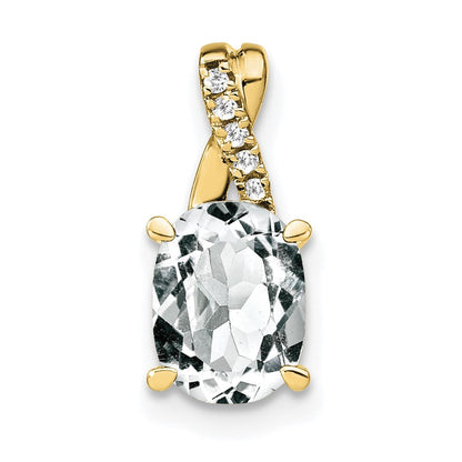 10K Gelbgold Oval Weiß Topas und Diamant Anhänger