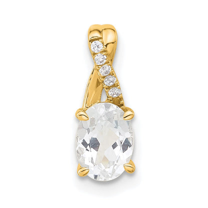 14K Gelbgold Oval Weiß Topas und Diamant Anhänger