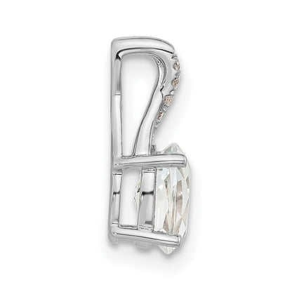 14K Weißgold Oval Weiß Topas und Diamant Anhänger