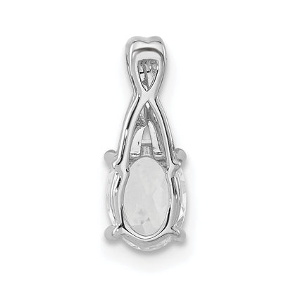 14K Weißgold Oval Weiß Topas und Diamant Anhänger