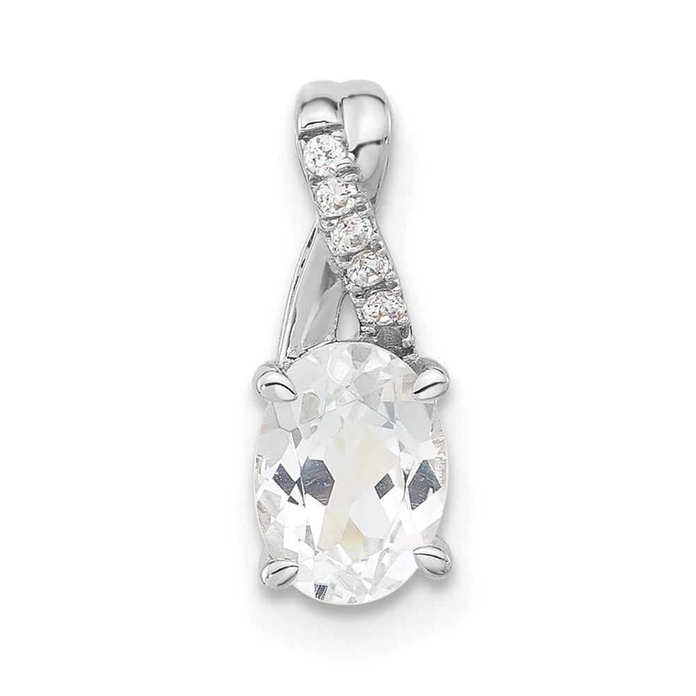 14K Weißgold Oval Weiß Topas und Diamant Anhänger
