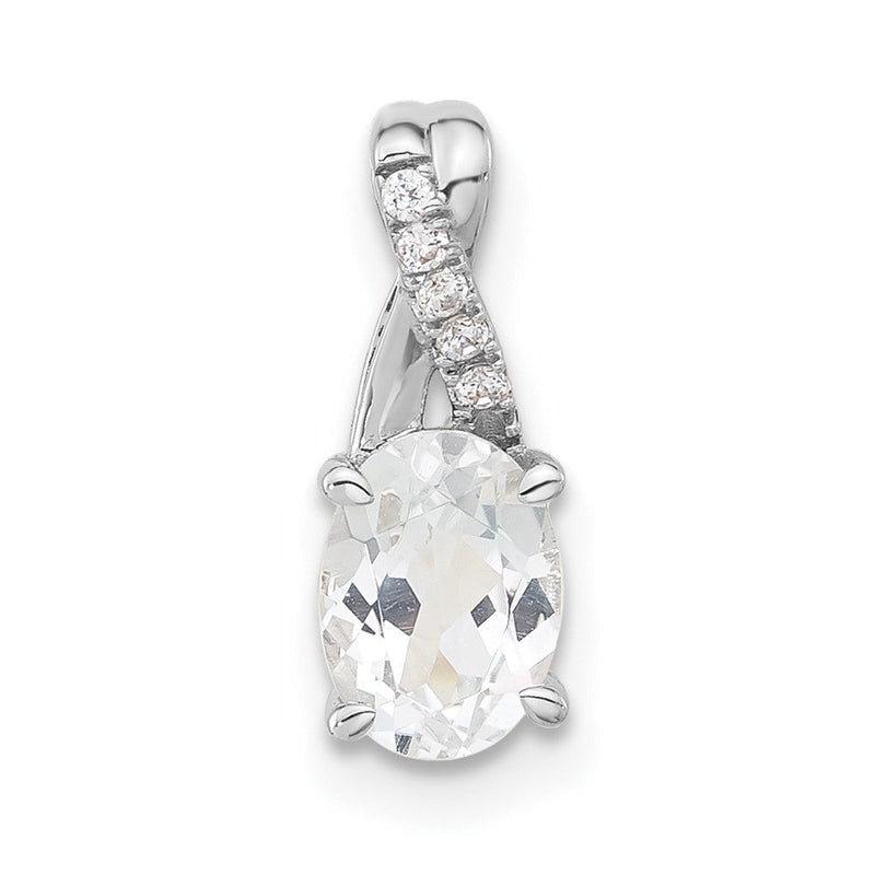 14K Weißgold Oval Weiß Topas und Diamant Anhänger