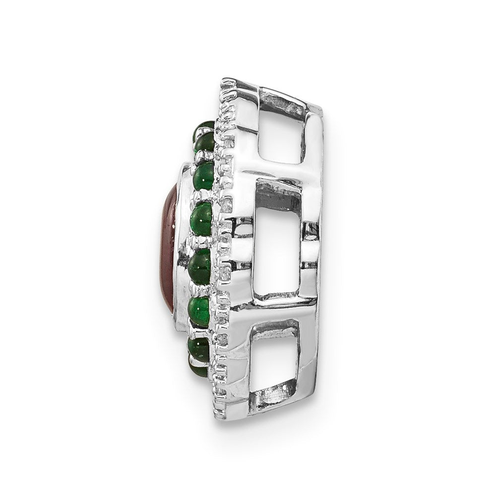14K Weißgold Echt Diamant Cabochon Rubin & Smaragd Kette Anhänger