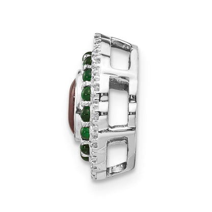 14K Weißgold Echt Diamant Cabochon Rubin & Smaragd Kette Anhänger