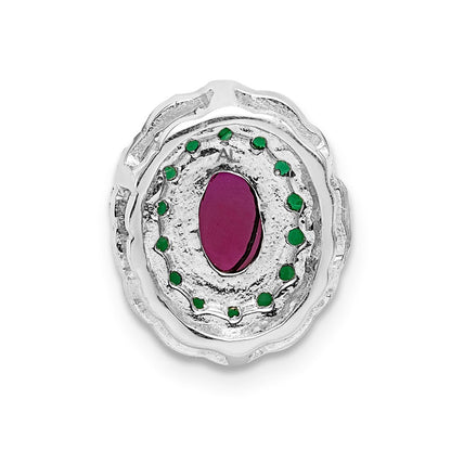 14K Weißgold Echt Diamant Cabochon Rubin & Smaragd Kette Anhänger