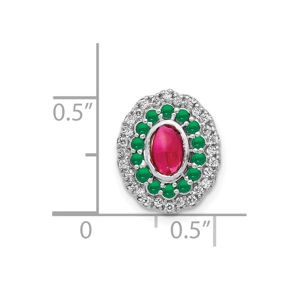 14K Weißgold Echt Diamant Cabochon Rubin & Smaragd Kette Anhänger