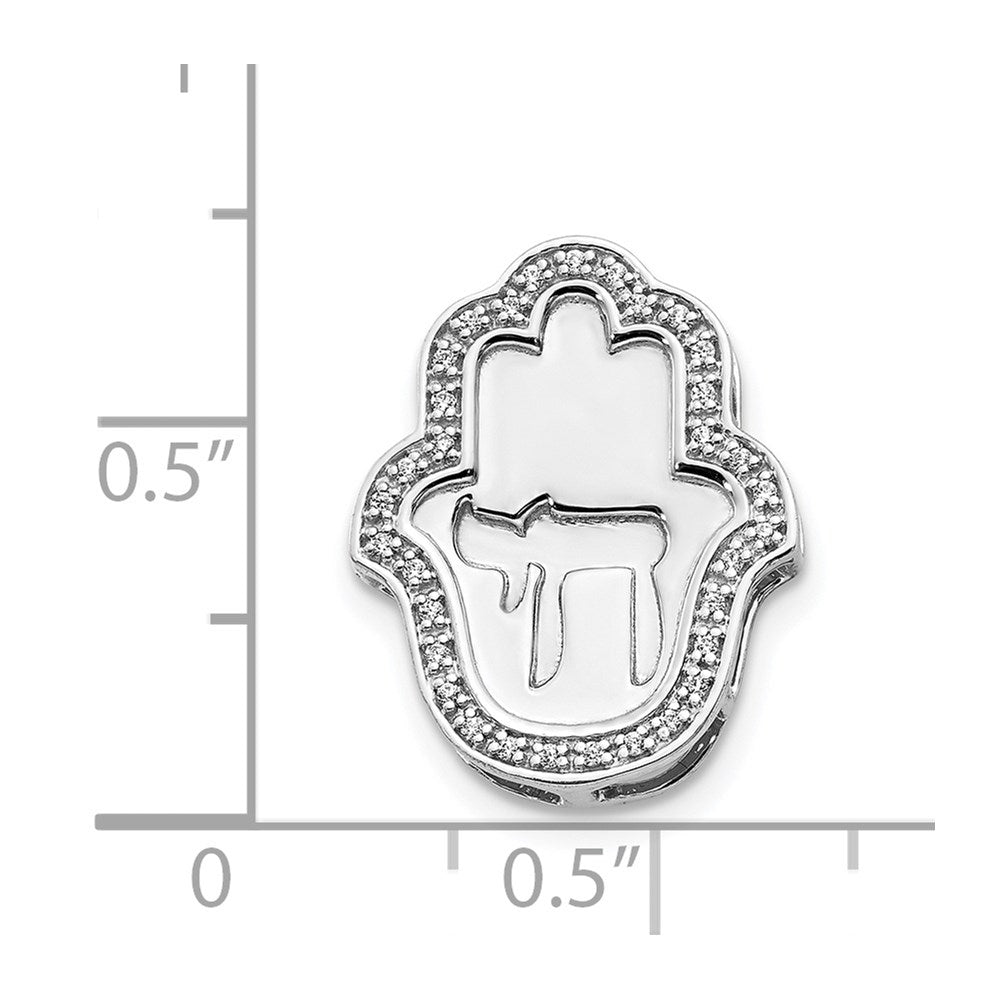 14K Weißgold 1/10ct. Echt Diamant Chai auf Hamsa Kette Anhänger