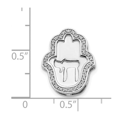 14K Weißgold 1/10ct. Echt Diamant Chai auf Hamsa Kette Anhänger