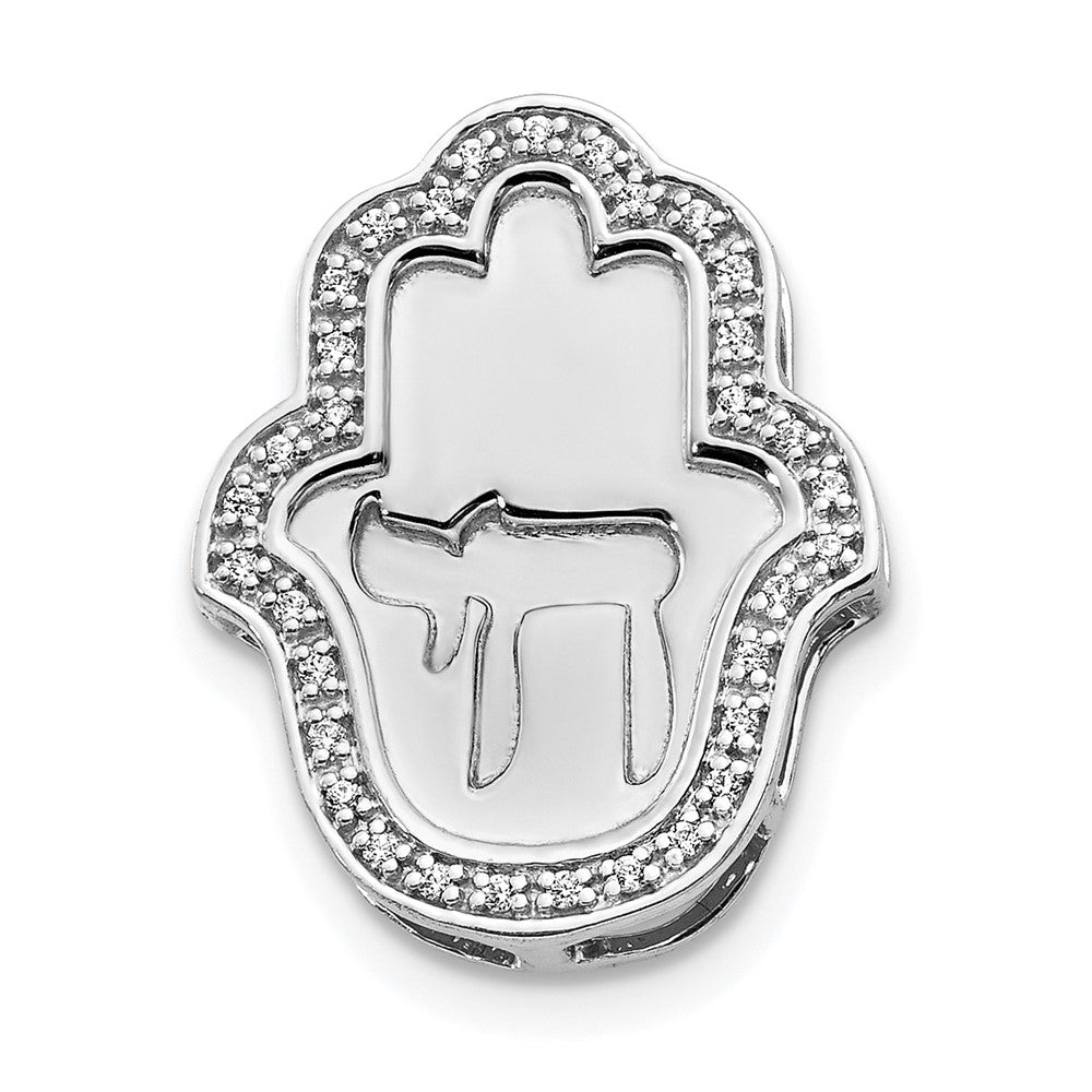 14K Weißgold 1/10ct. Echt Diamant Chai auf Hamsa Kette Anhänger