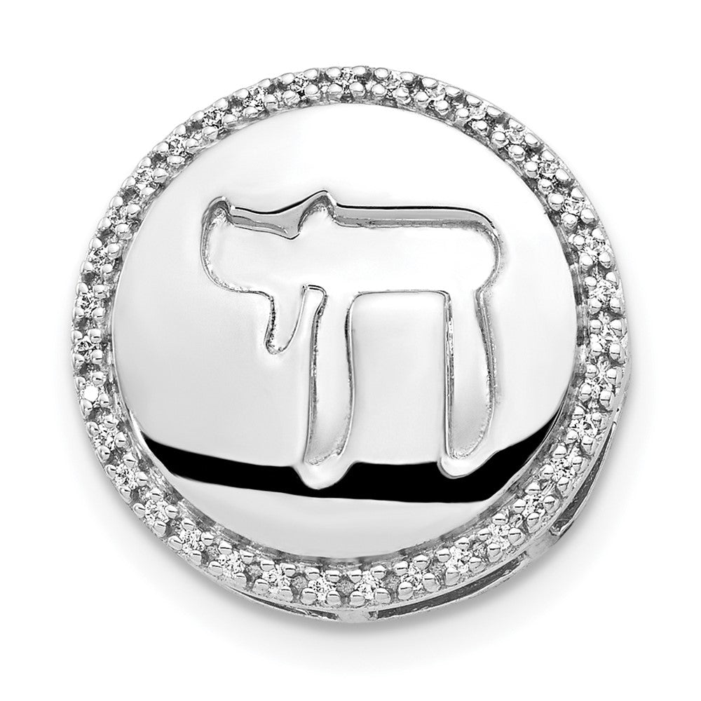 14K Weißgold 1/10ct. Echt Diamant Chai Kette Anhänger