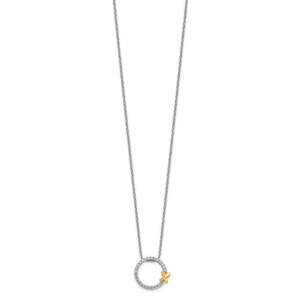 14k Bicolor-Gold Schmetterling-auf-Kreis-Anhänger mit echten Diamanten