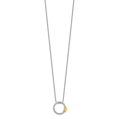 14k Bicolor-Gold Schmetterling-auf-Kreis-Anhänger mit echten Diamanten
