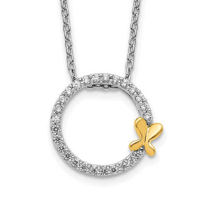 14k Bicolor-Gold Schmetterling-auf-Kreis-Anhänger mit echten Diamanten