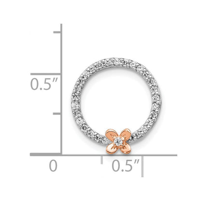 14 Karat Zweifarbiges Gold Blumen-Anhänger mit echtem Diamant auf Kreis