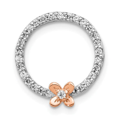 14 Karat Zweifarbiges Gold Blumen-Anhänger mit echtem Diamant auf Kreis