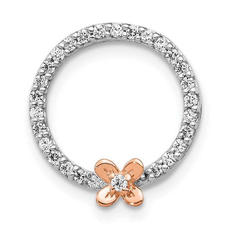 14 Karat Zweifarbiges Gold Blumen-Anhänger mit echtem Diamant auf Kreis