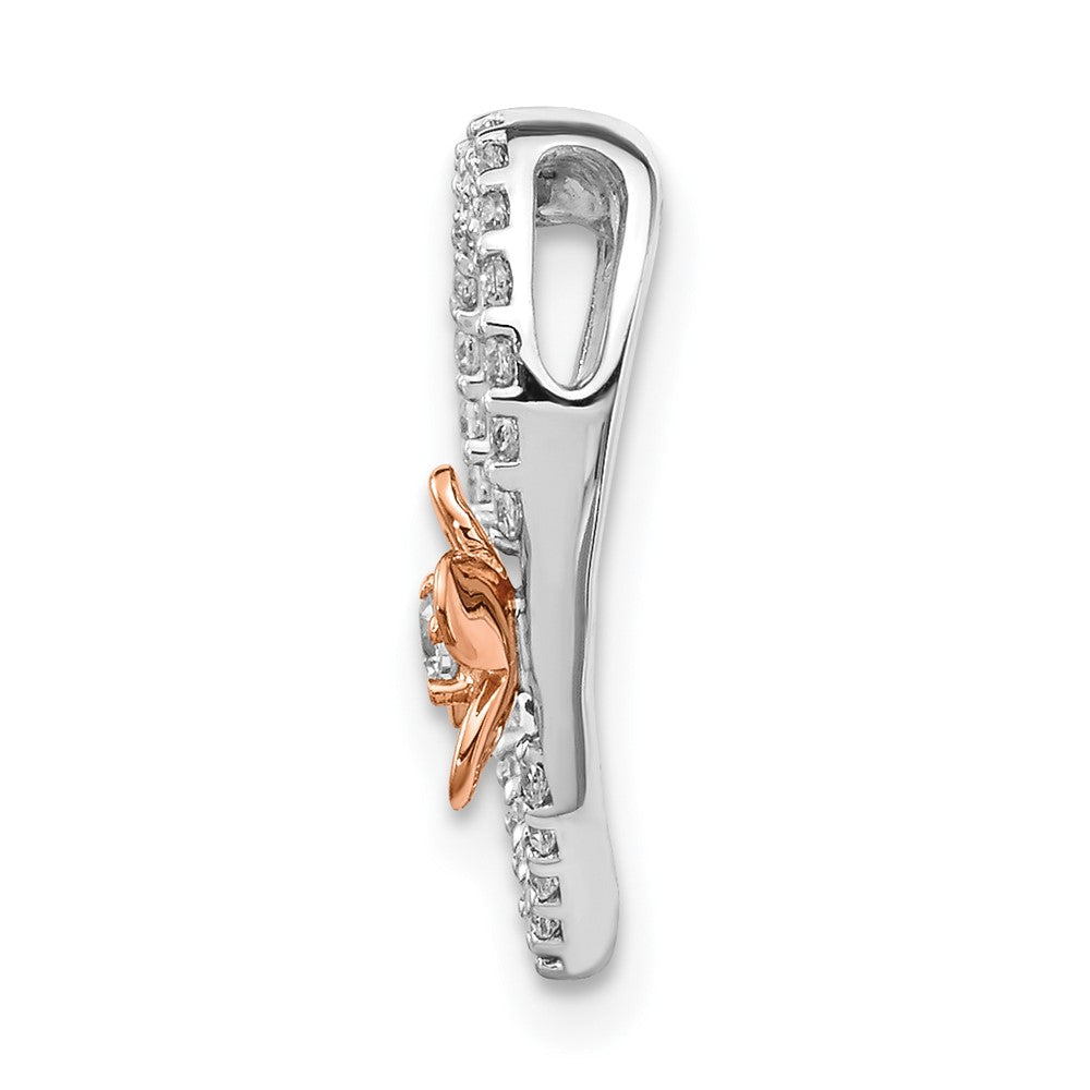 14K Weißgold-Herzanhänger mit Roségold-Blume und echten Diamanten