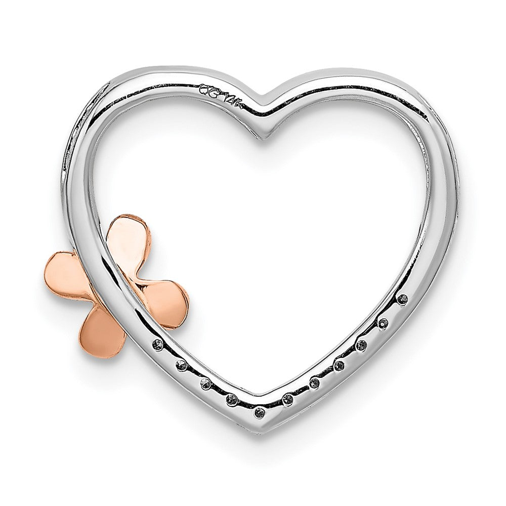 14K Weißgold-Herzanhänger mit Roségold-Blume und echten Diamanten