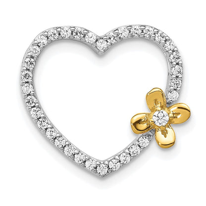 14K Weißgold mit Gelbgold Blumen-Diamant-Herz-Anhänger, echter Diamant