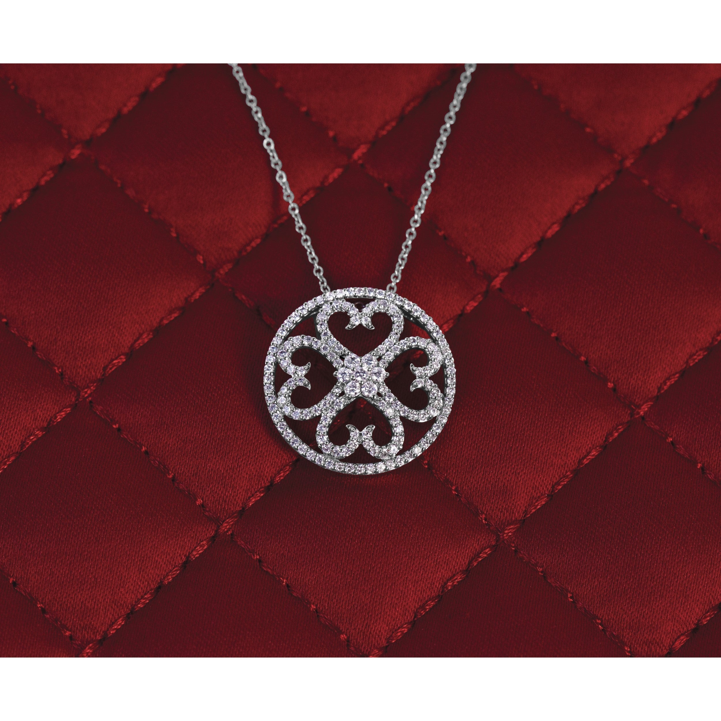 14k Weißgold Vintage-Herzen-Anhänger mit echten Diamanten